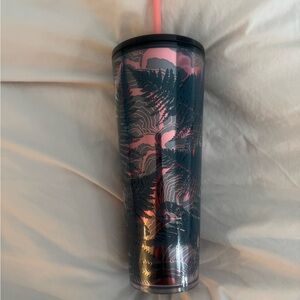 Starbucks Pink and Dark Green Fern Tumbler